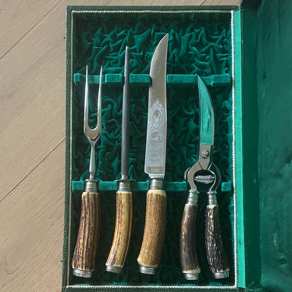 Antler Handle 4 Piece Carving Set with Case